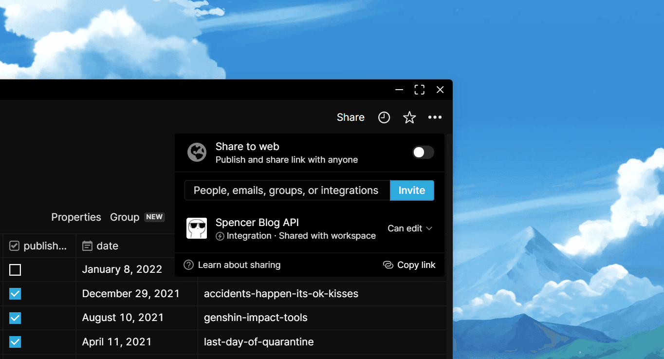 Adding the integration into your blog database